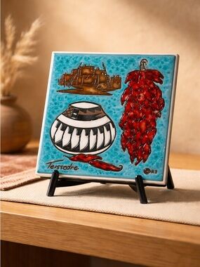 Vintage Cleo Teissedre Designs Southwestern Ceramic Tile Trivet Autographed 1982